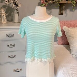 Living Doll Knit Crop Top Aquarium Stripe Shirt Womens XS